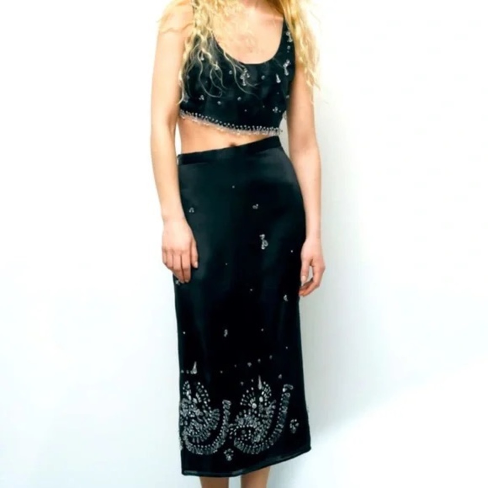 Zara Limited Edition Jeweled Satin Effect Midi Skirt